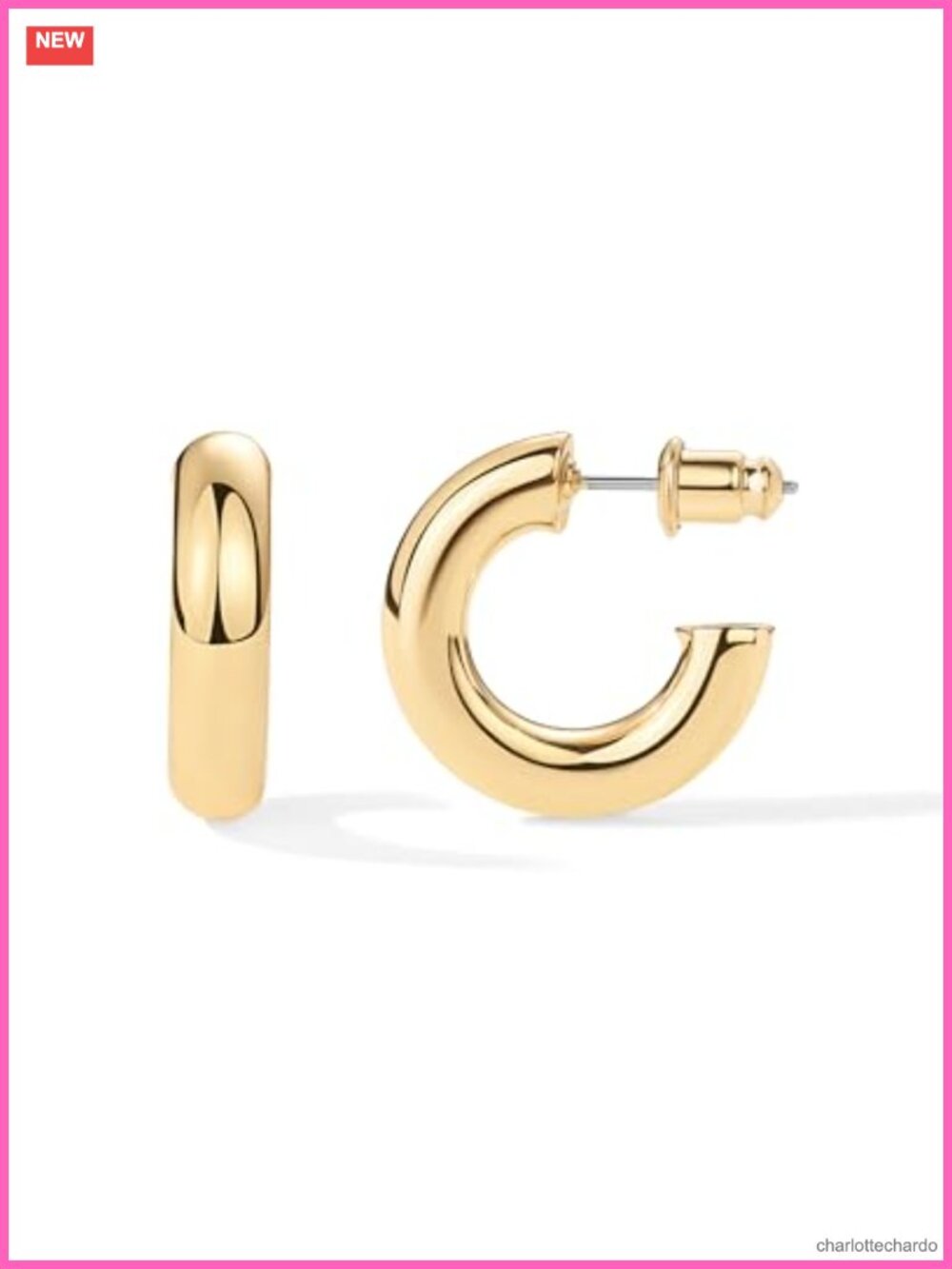 Chunky Gold Hoop Earrings for Women, Lightweight 14K Gold Plated
